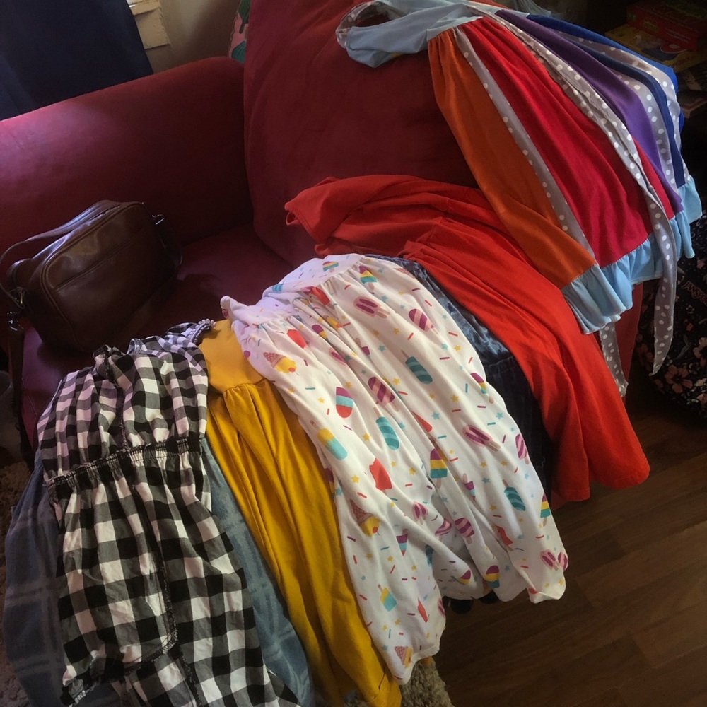 Seven big girl dresses sizes 14/16 and one jumpsuit size 14/16 random brands